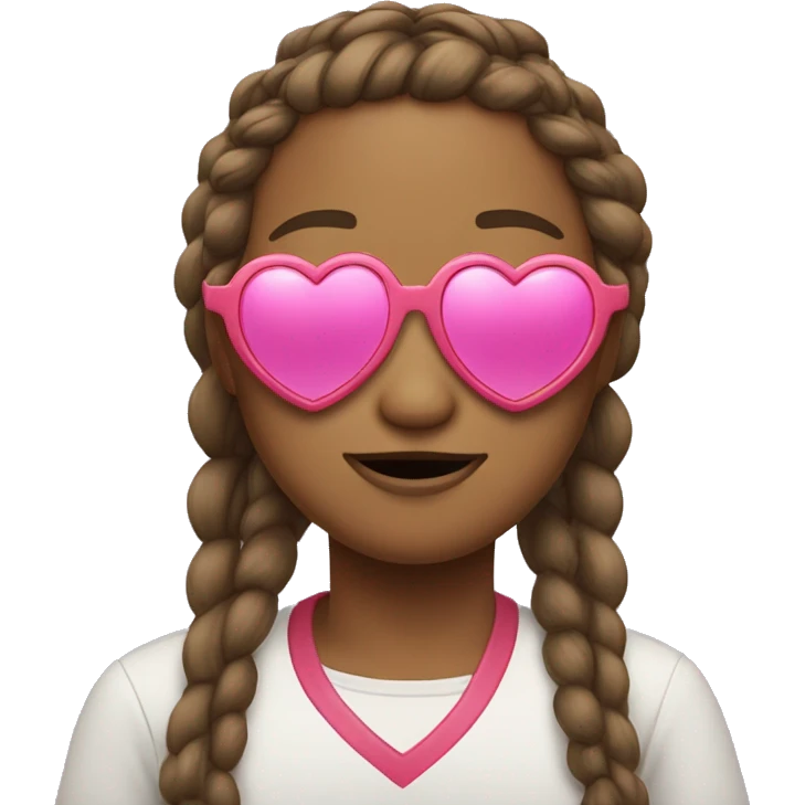 person with large chin wearing heart shaped sunglasses, their hair is in two braids with little daisies in it emoji