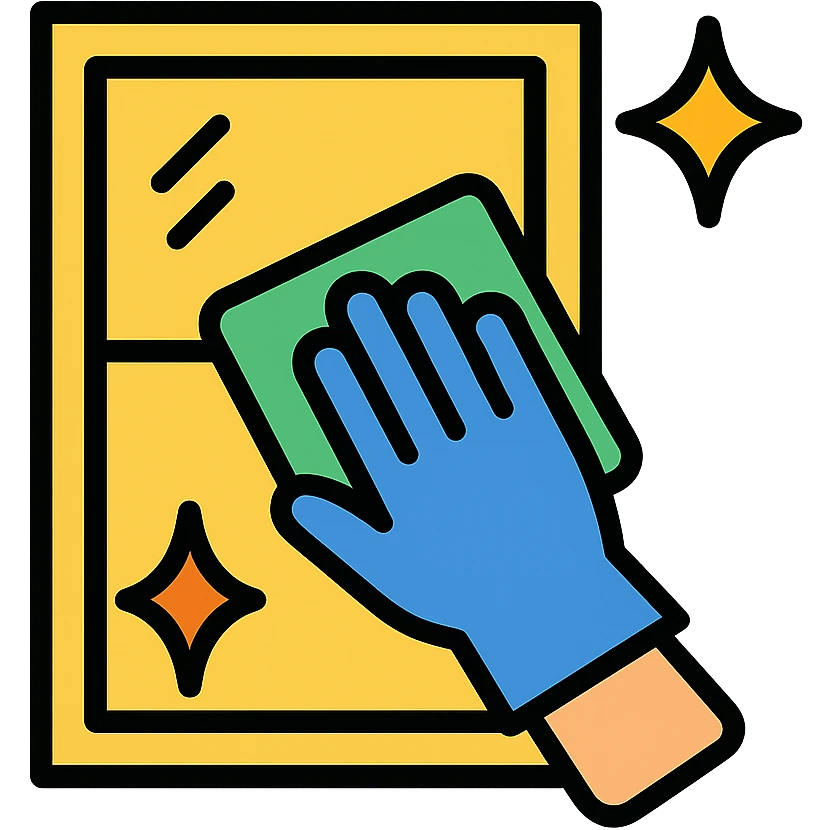 hand with glove wiping a window, sparkling effect, clean lines emoji
