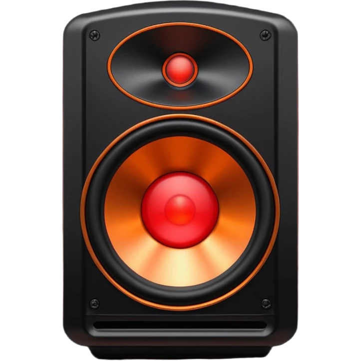 Head: A black KLIPSCH RP-8000F speaker, often represented with a red center or speaker cone.
Core: A small, bright glowing cherry-red circle representing his core.
Body & Armor: Primarily black armor plating with bright red accents or flames. emoji