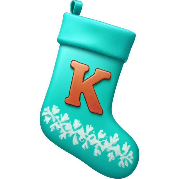 Turquoise ￼Christmas stocking with the letter K on the middle of it.  emoji