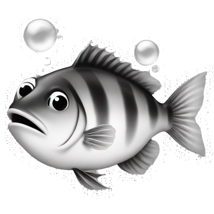 fish and bubbles in black and white emoji