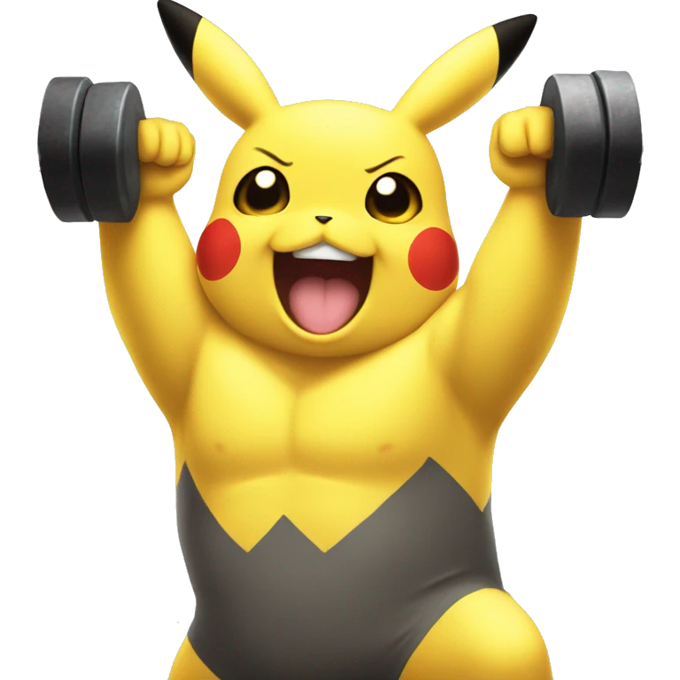 Pikachu cheering a white bodybuilder in training  emoji