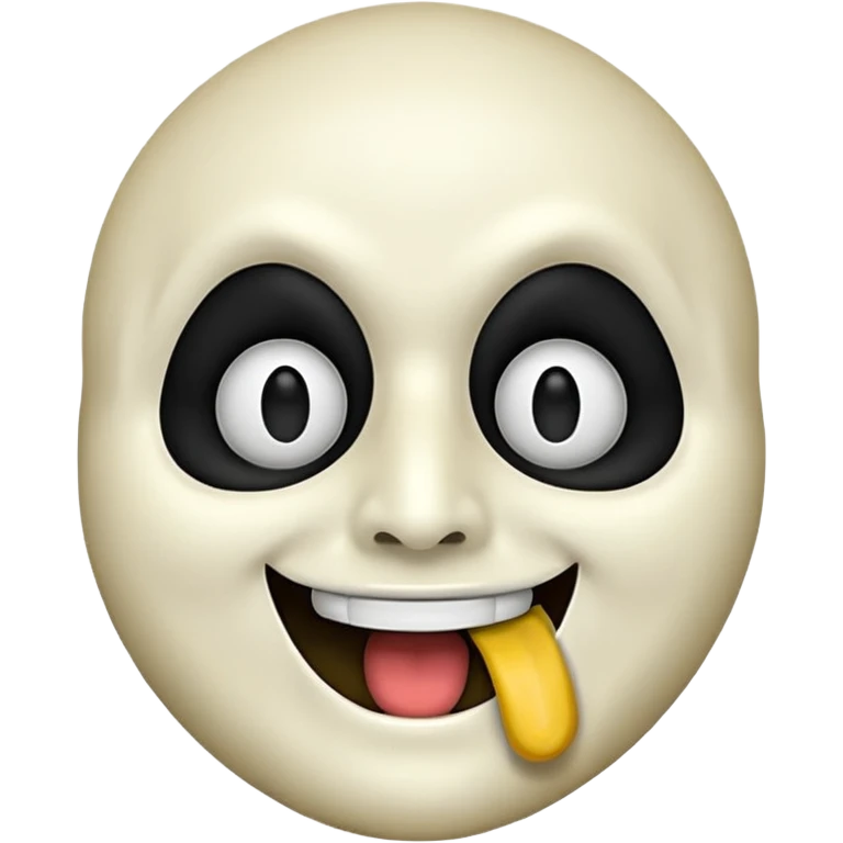 Um emoji estilo iOS do Ghostface, com sua icônica máscara branca e olhos e boca pretos, mas com um sorriso feliz. Ele usa um capuz preto e a forma geral do emoji deve ser arredondada e simplificada, semelhante a outros emojis do iOS. O fundo é transparente. emoji