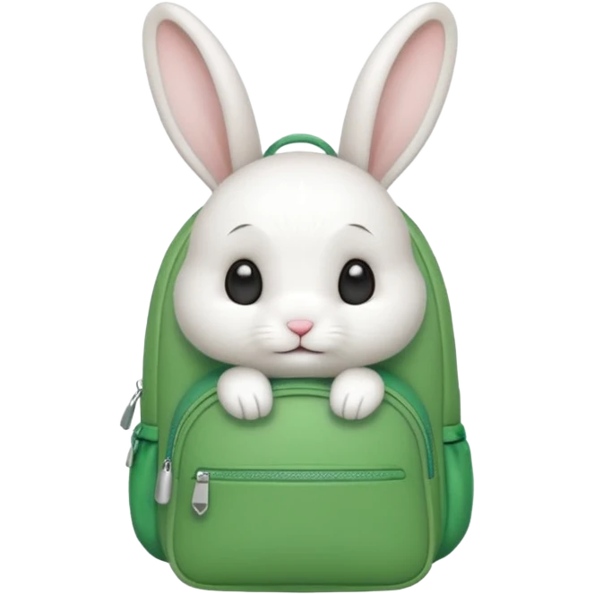 baby white rabbit wear green backpack emoji