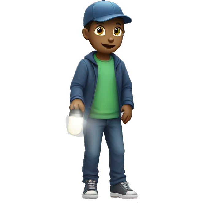 boy with hat Flashlight in hand emoji