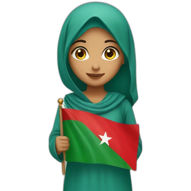An arabic girl holding moroccan flag emoji