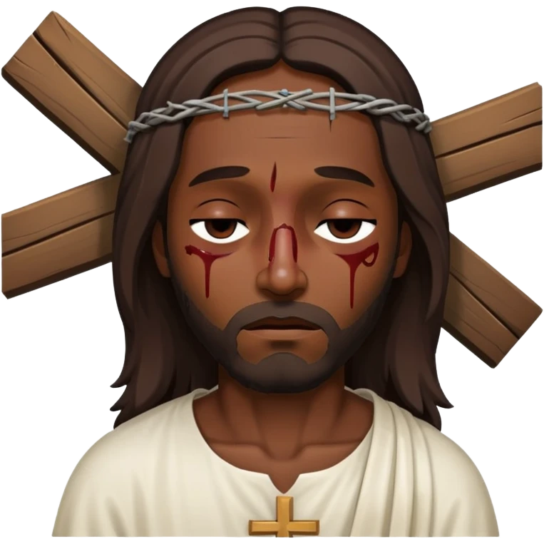 Dark skin Jesus with injuries eyes closed on the cross emoji