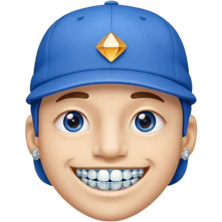 Wearing blue cap and nose diamond with braces on teeth emoji
