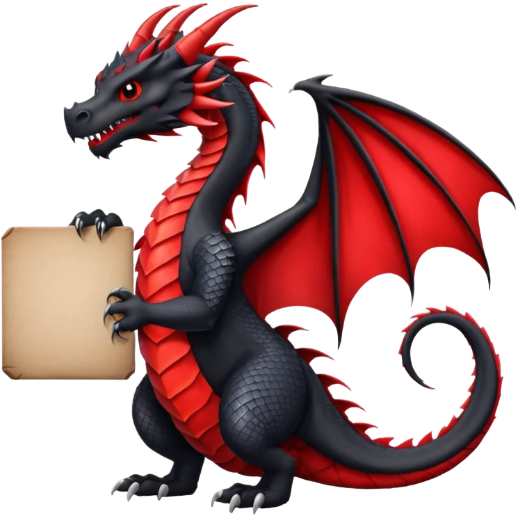 Black and red dragon holding large blank sign emoji