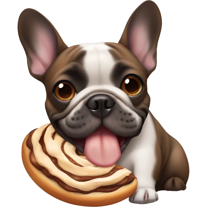French bulldog with cinnamon roll emoji