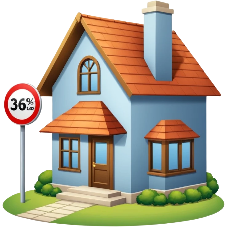 skeuomorphism style, house for sale, emphasis on For Sale sign, For Sale sign needs to be readable in 36 x36 pixels  emoji