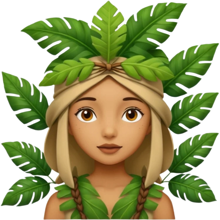 a girl with jungle wearing a large leaf headgear bye  emoji