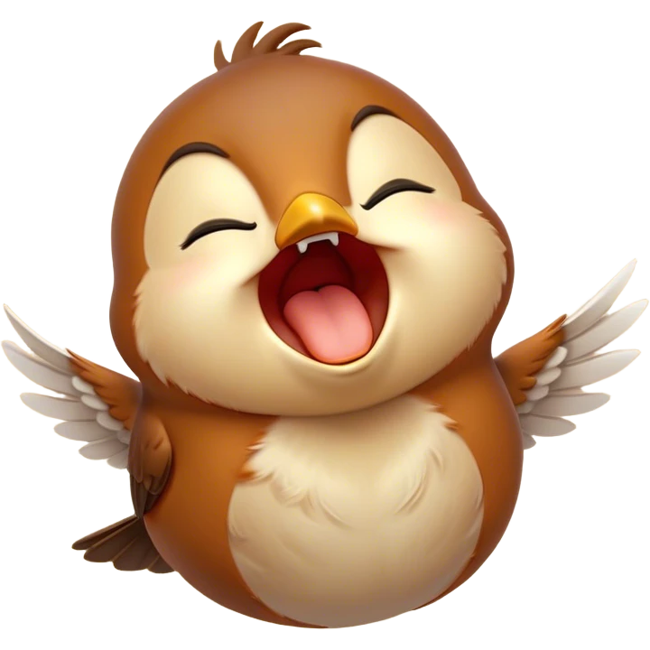 Cinematic Cute Yawning Robin Portrait Emoji, Head tilted slightly with a dramatic, wide-open yawn, showcasing a small, softly feathered body with gently drooping wings and sleepy, half-closed eyes, Simplified yet irresistibly adorable features, highly detailed, glowing with a soft, cozy glow, high shine, relaxed yet expressive, stylized with a dash of whimsical woodland charm, soft glowing outline, capturing the essence of a drowsy yet affectionate robin that appears ready to stretch out for a nap! emoji