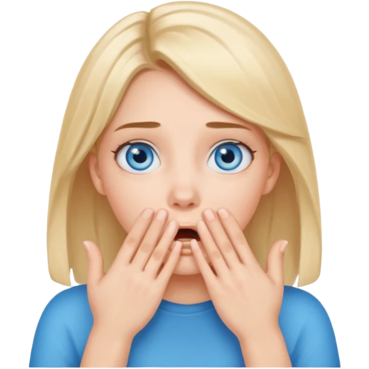 Девушка удивленная прикрывая руками губы с голубыми глазами  emoji