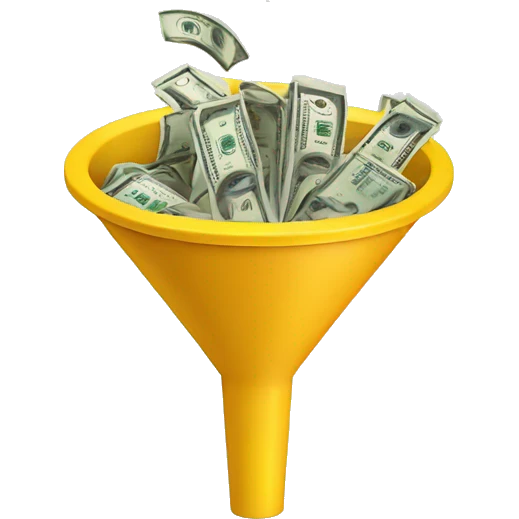marketing funnel with dollars at the buttom emoji