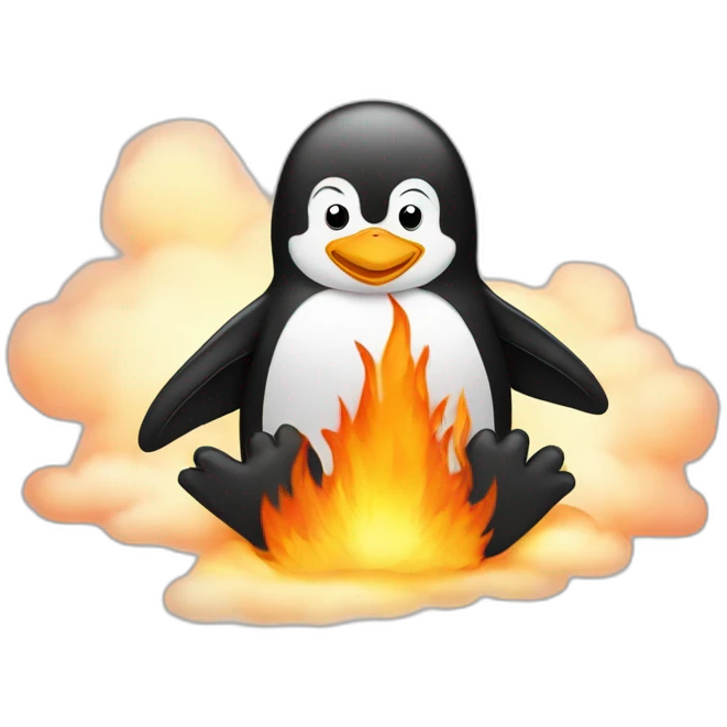penguin in fire sitting cross-legged on a cloud emoji