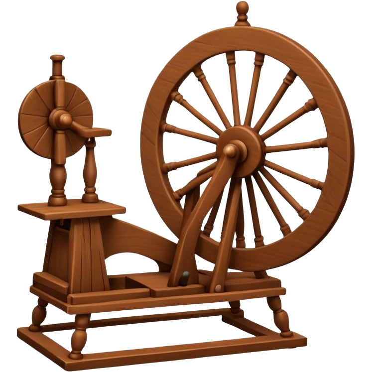 I want a traditional spinning wheel, with the wheel on the right or left and the flyer on the opposite. Shown from the side. emoji