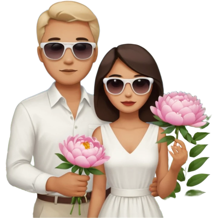 Couple traveling in Montenegro russian man and elegant  Latina girl delicate peonies and mountains in the background  emoji