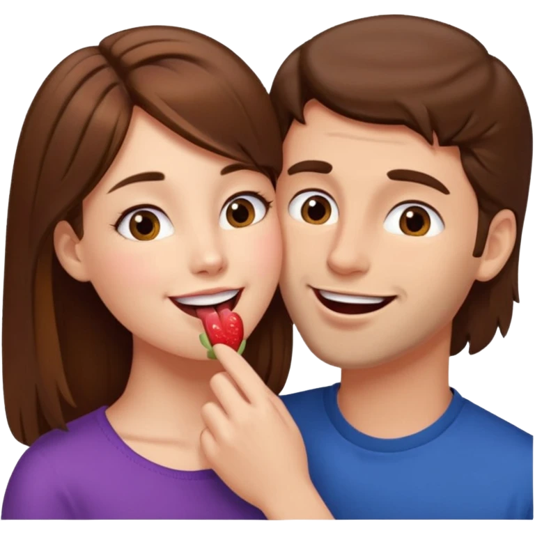 There is a girl with brown hair standing next to her, a tall man with brown hair, and the girl passionately licks his cheek emoji