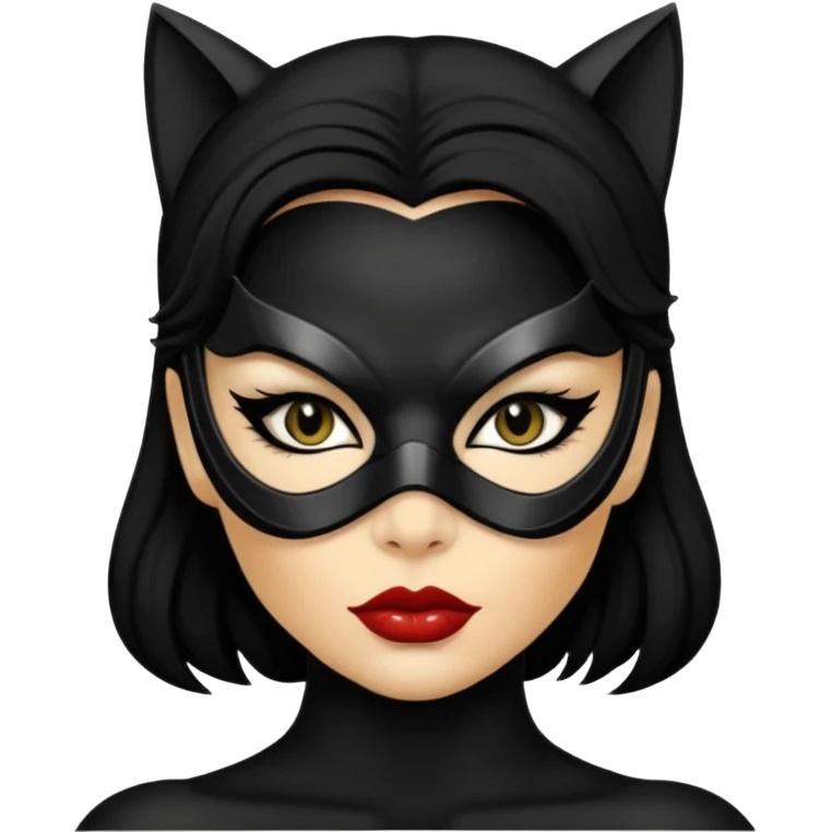 Cat woman goldish skin black eyes with black eyeliner dark hair big lips  emoji