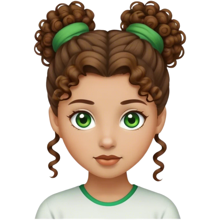 girl with curly brown hair, topknot, green eyes, light skin emoji