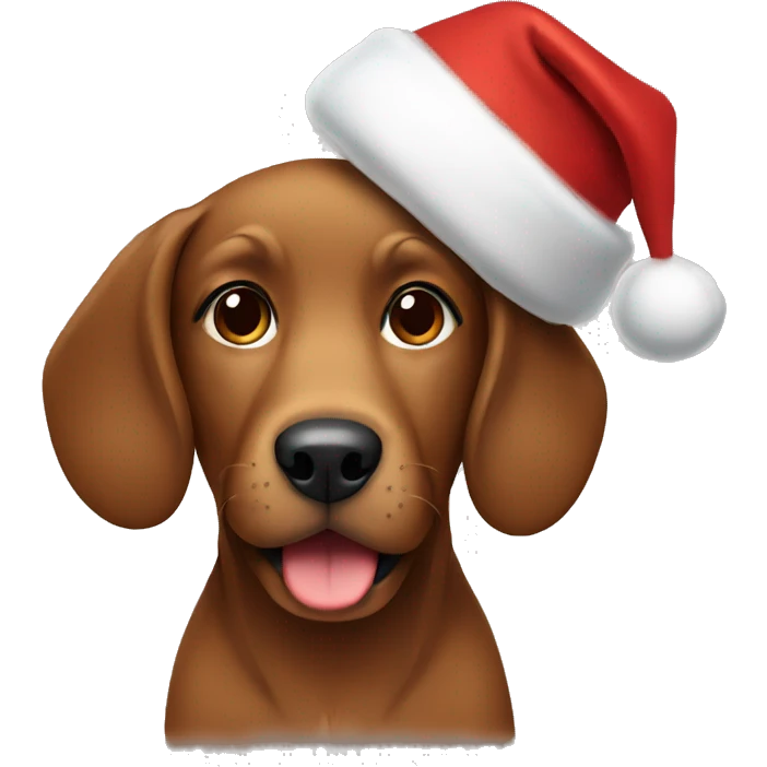 Brown dog with Christmas hat emoji