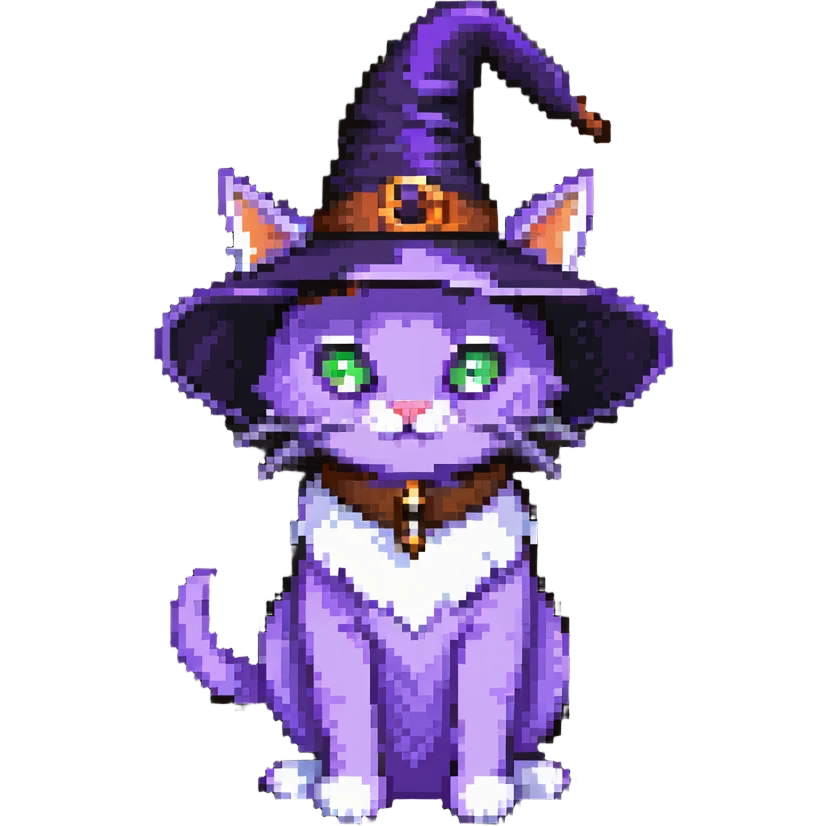 purple witch cat with a hat emoji