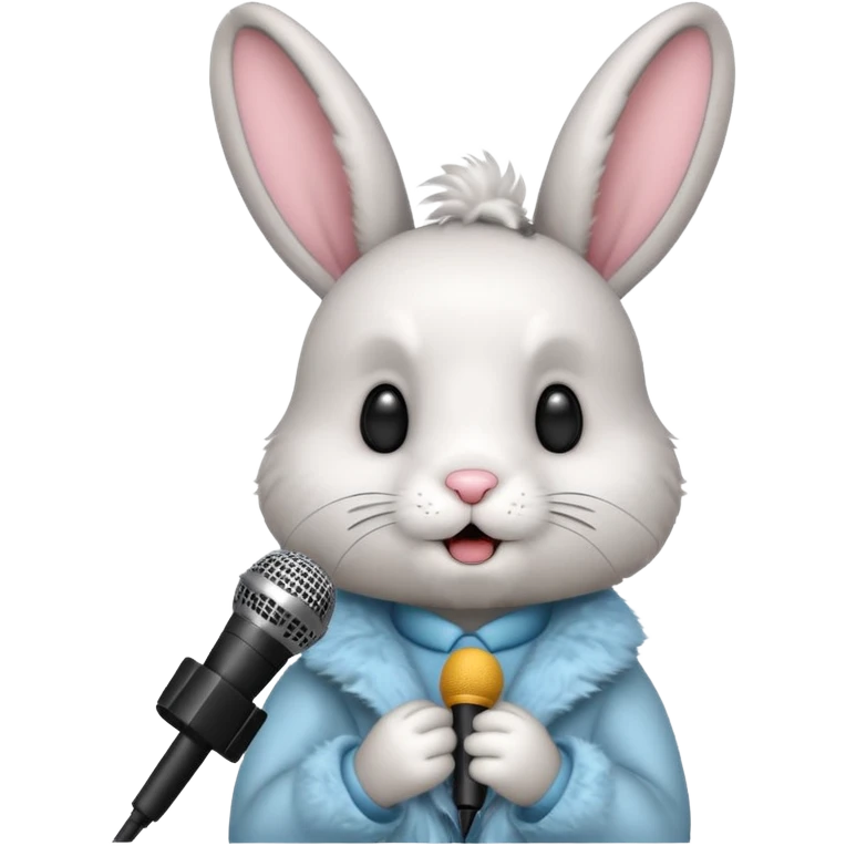 black and white bunnie singing , holding mic emoji