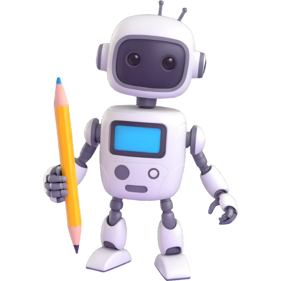 cute robot holding a pencil, cheerful, writer theme emoji