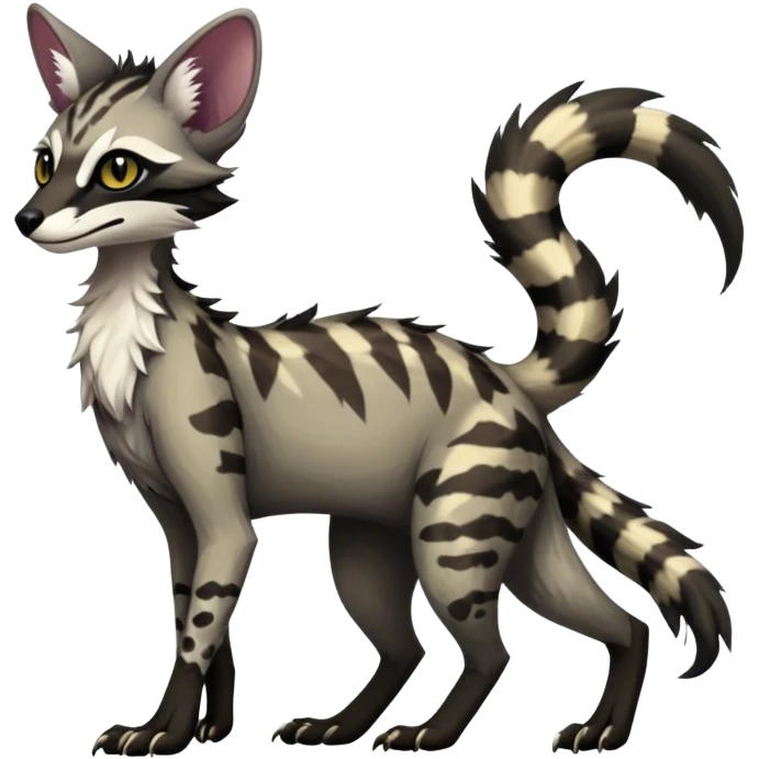 Feral Rare Fantasy dark tropical Vernid-Sergal-Genet-Trico-species by LiLaiRa, random markings, tufted tail, tufted ears, full body, 4 legs emoji