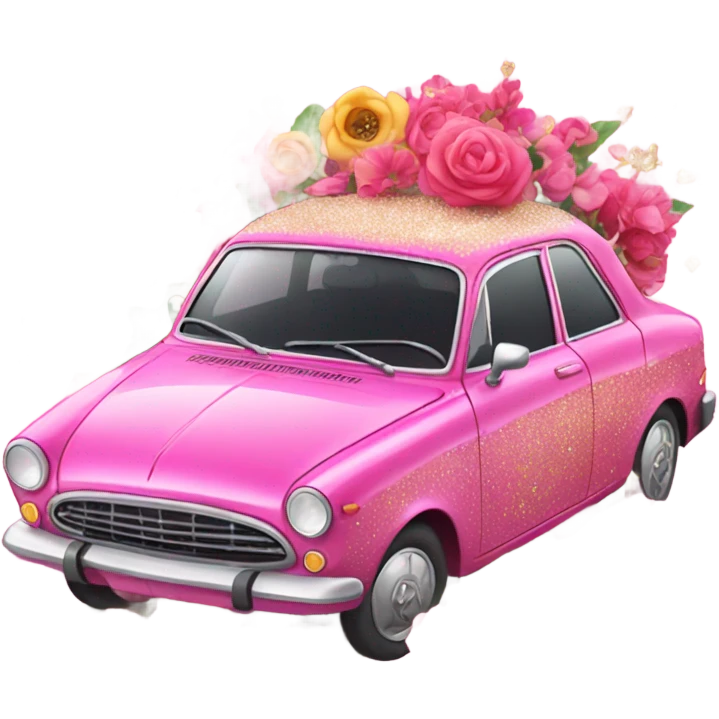 Pink car with glitter and decorated flowers  emoji