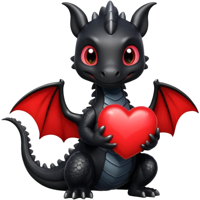 Cute black dragon holding a red heart emoji