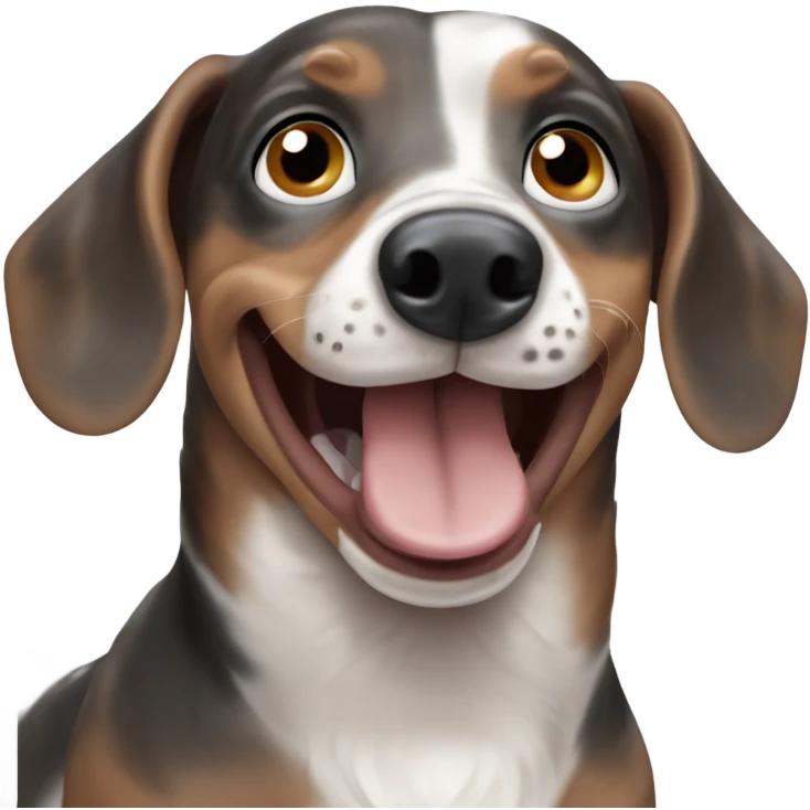 Laughing Merle dachshund with one blue eye and one brown eye  emoji