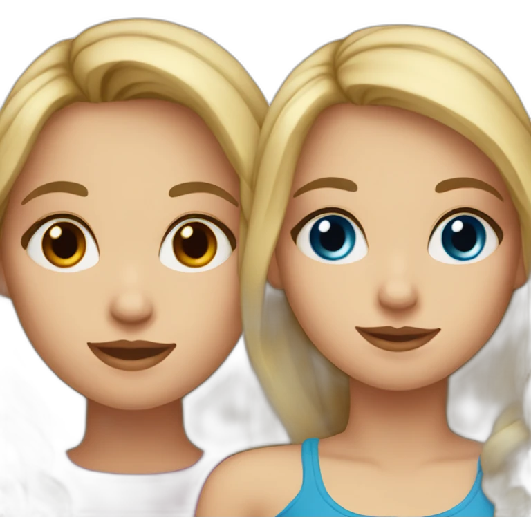 Sisters-one with brown hair and dark eyes-another blonde with blue eyes emoji