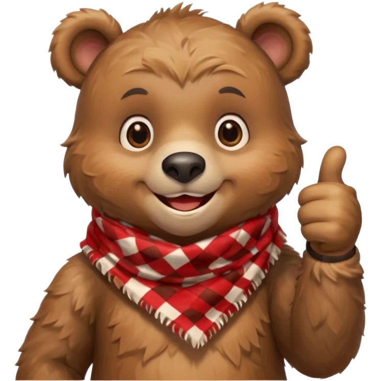 a cute bear smiling and giving thumbs up, wearing red Checkered Triangle scarf emoji