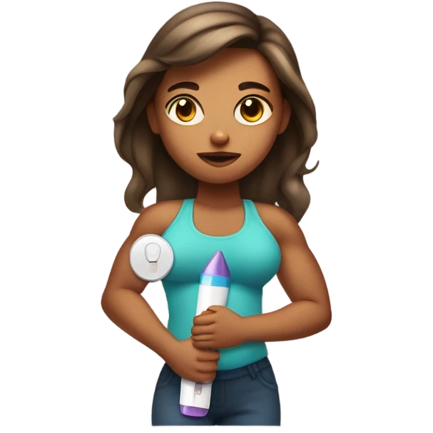 Girl holding a negative pregnancy test with muscles emoji
