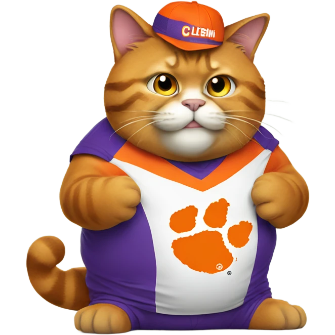 Fat cat wearing a Clemson shirt emoji