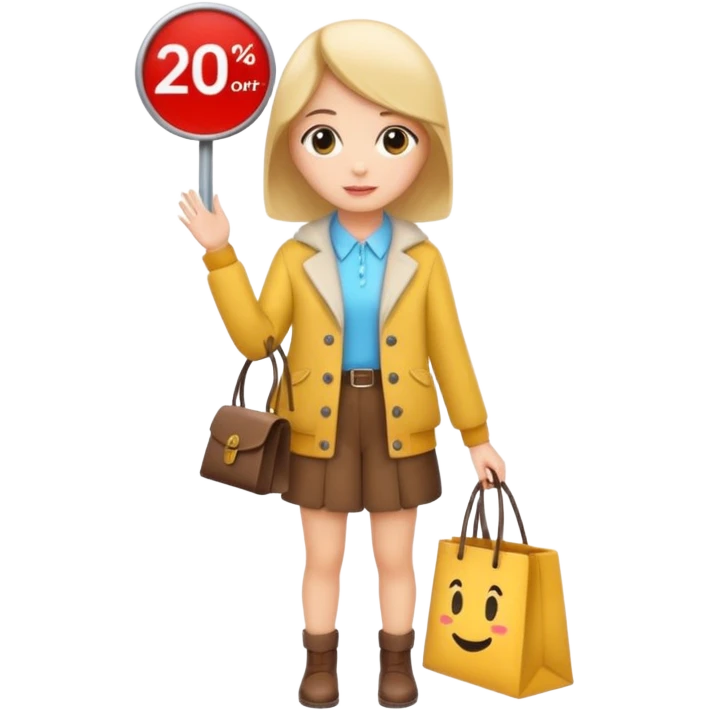 Person who is waiting the sale promotion with 20% off sign, wearing cute outfit emoji