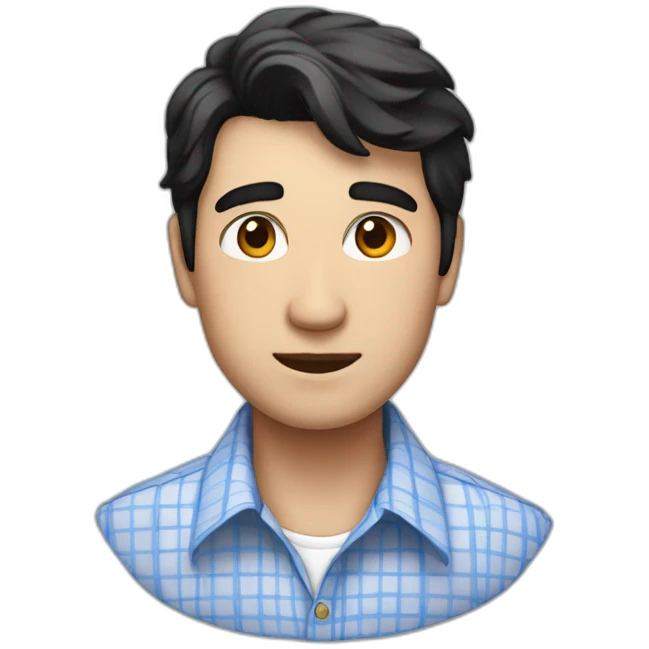 Man with black hair and a checked white/blue buttoned collar shirt emoji