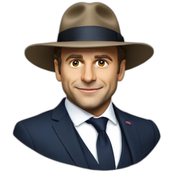 Emanuel Macron avec un chapeau emoji
