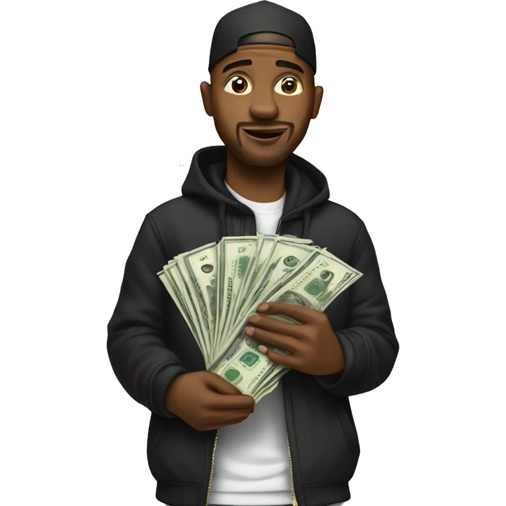 Rapper holding money emoji