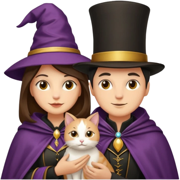 magician couple and their pet cat emoji