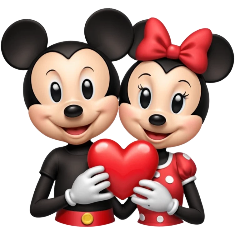 Mickey Mouse and Minnie Mouse with a heart  emoji
