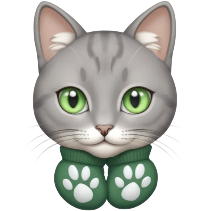 beautiful female grey cat with green eyes, white mittens and white chest emoji