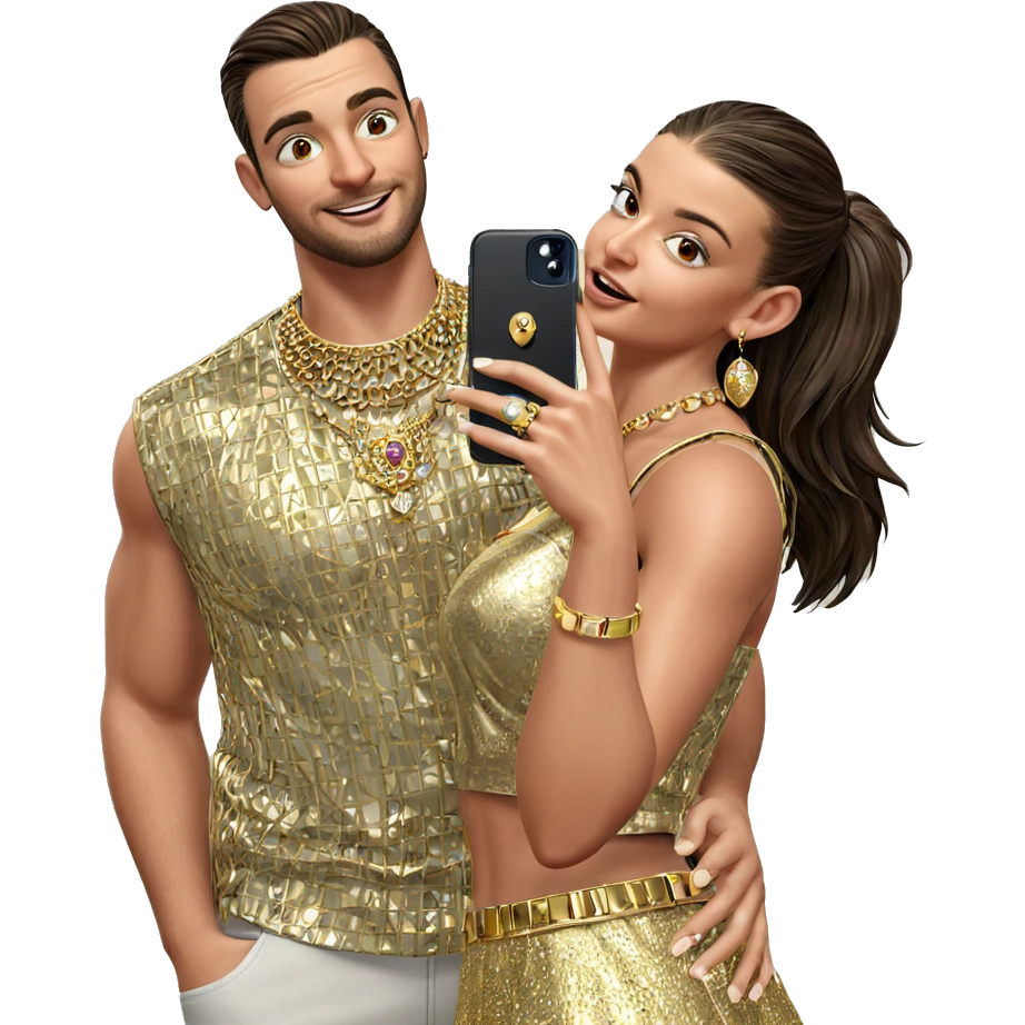 selfie of couple with jewelry emoji