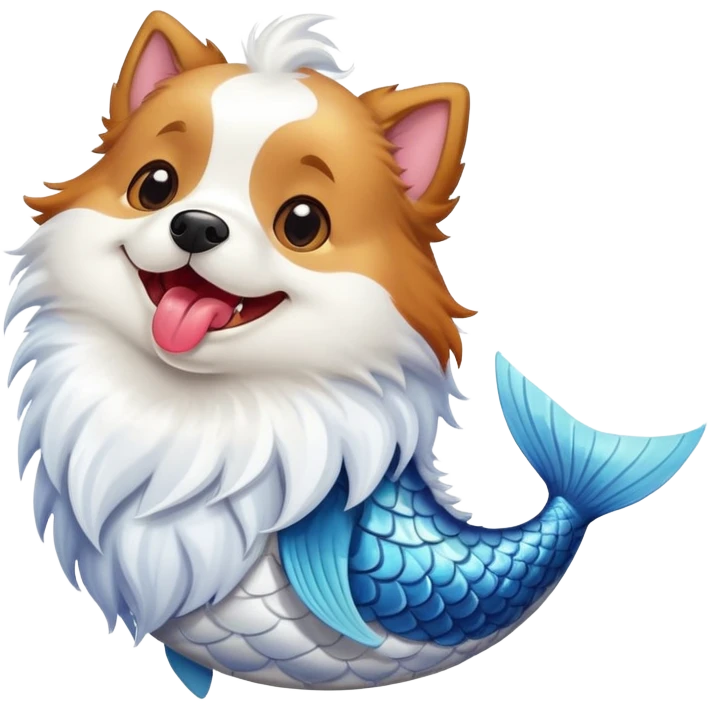 dog with tongue out on fish body emoji