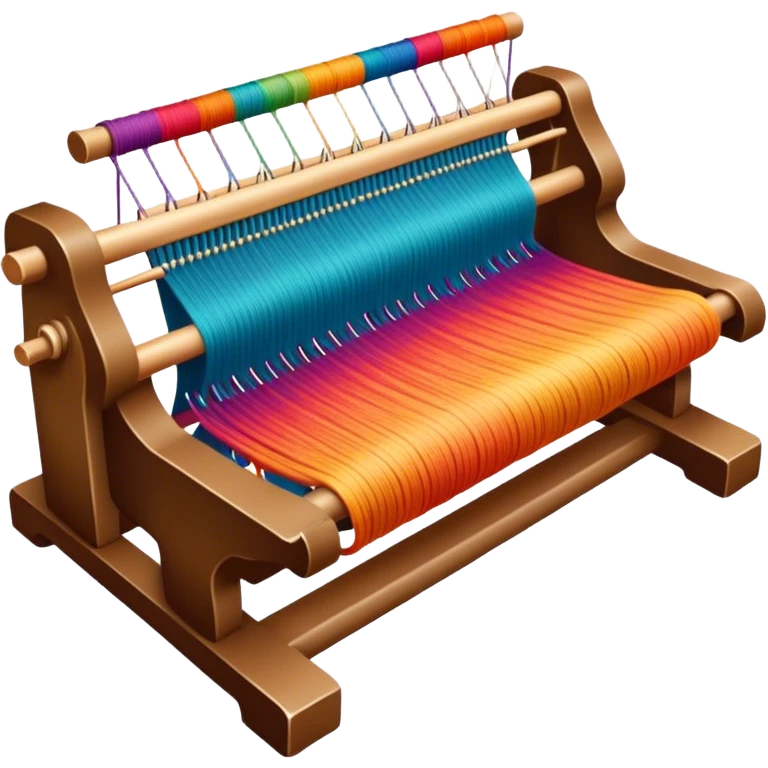 Carpet weaving icon, weaving loom, colorful threads, woven carpet design, intricate patterns, minimalistic style, clean lines, transparent background. emoji