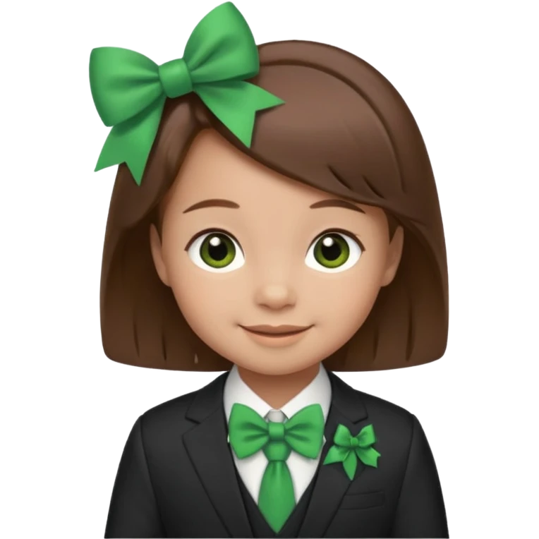 baby, brown hair in suit, with green bow, smile emoji