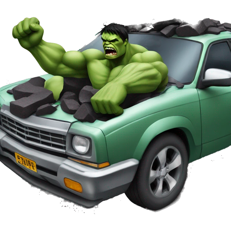 Vengeful hulk smashing a car and damaging it emoji
