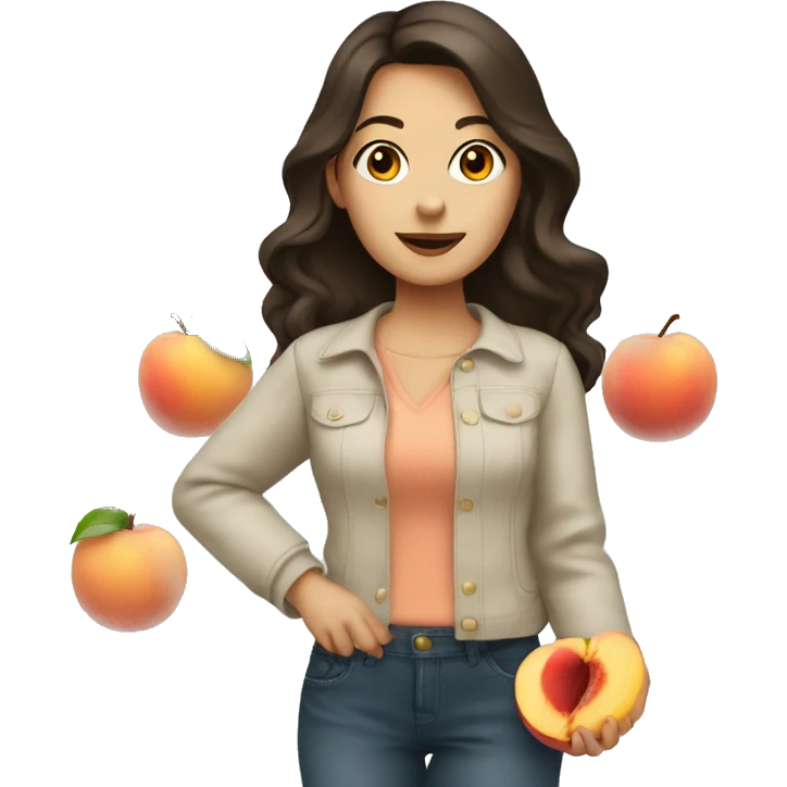 Brunette lady standing with a peach emoji